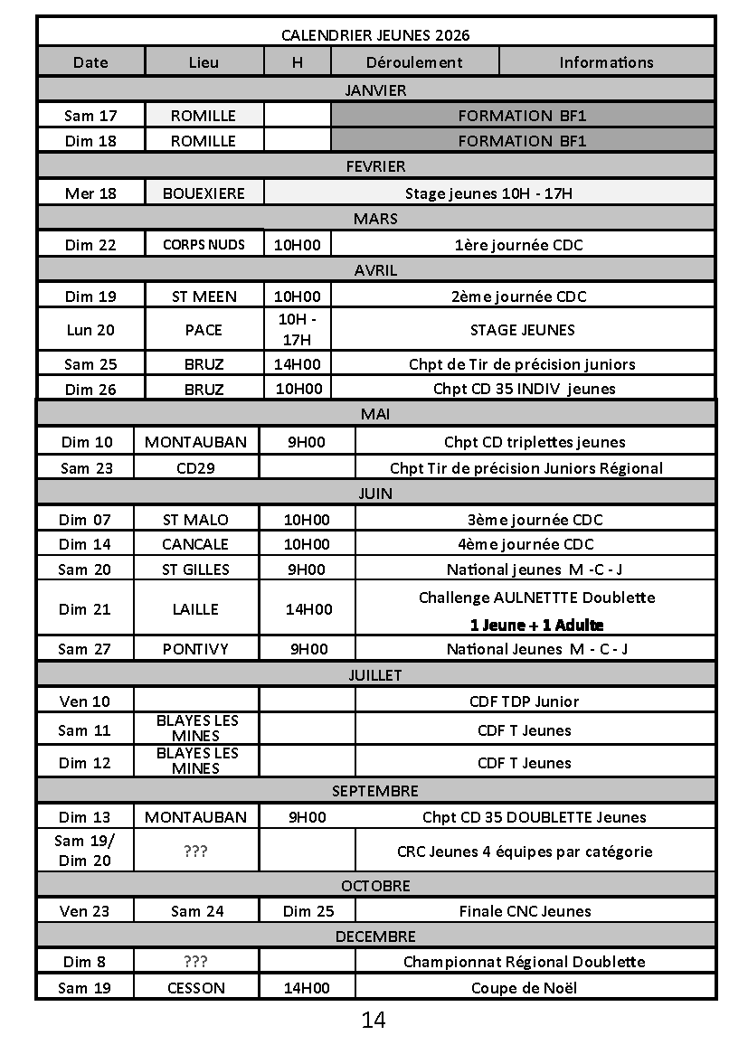 Calendrier jeunes